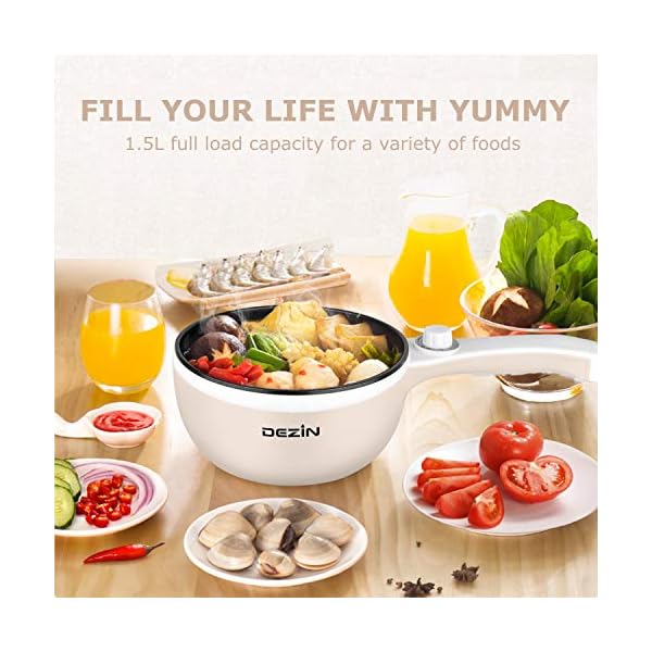 Dezin Electric Hot Pot Upgraded, NonStick Sauté Pan, Rapid Noodles Cooker, 1.5L Mini Pot for