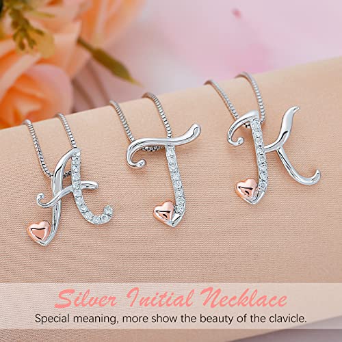 DISIMIE Silver Name Initial Necklaces for Women Girls, Heart Pendant Letter Necklaces for Ladies Friend, Personalized Cute Chain Jewelry Birthday Anniversary Mother\'s Day Necklace Gift with Initials