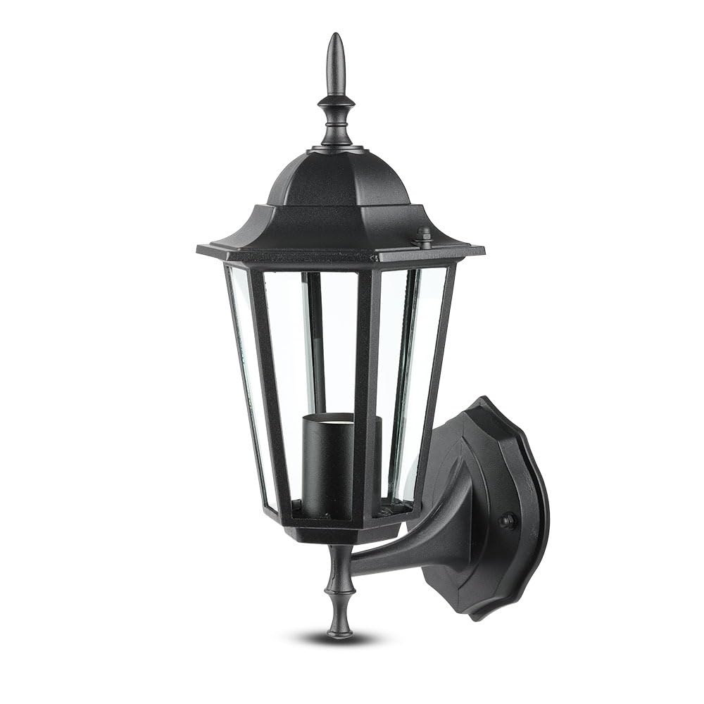 Outdoor Wall Lights Lantern Mains Powered Porch Light Front Door Light | V-TAC Classic Design Lantern E27 Max Wattage 40W Waterproof IP44 for Patios, Doorways, Walkways [Upward - Matt Black]