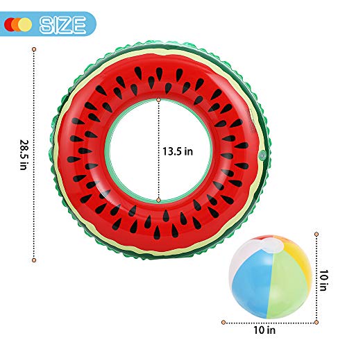 image for Lucky Doug 3PCS Swim Ring with 1 Beach Ball, Kids Inflatable Fruit Swi