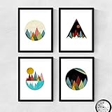 Set of 4 Prints for framing, 4 Geometric Mountains. Strips Style Nordico. Home Decor. Paper 250 Grams. Decorate The Living Room, or Make The Poster Scandinavian Style, Produ