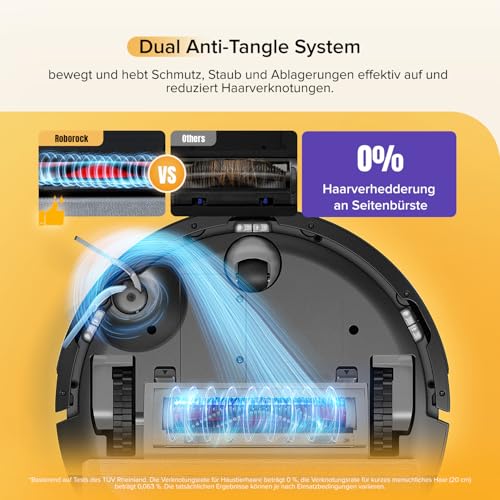roborock Q7 M5 Saugroboter mit Wischfunktion, 10.000Pa Starker Saugkraft, Dual Anti-Tangle-System, 150Min Laufzeit, LiDAR Navigation, Staubsauger Roboter für Teppich, Tierhaare, APP Steuerung(Schwarz) thumbnail 3