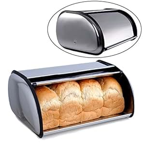 Caja de almacenamiento de pan de acero inoxidable con tapa enrollable