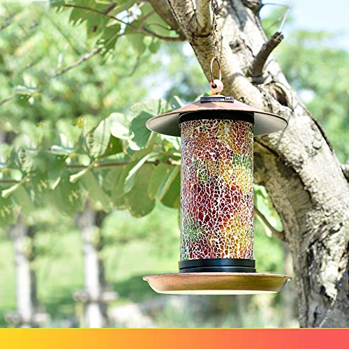XDW-GIFTS Solar Bird Feeder for Outside Hanger - Solar Powered Garden Deck Patio Backyard Lights Lantern Bird House Wild Hanging Birdfeeder Waterproof Unique Mosaic Copper Bird Feeder for Outdoor - Thumbnail 2
