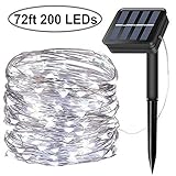 Solar String Lights, 200 LED Solar Fairy Lights 72 Feet 8 Modes Silver Wire Lights Waterproof Outdoor String Lights for Garden Patio Gate Yard Party Wedding Indoor Bedroom - Cool White
