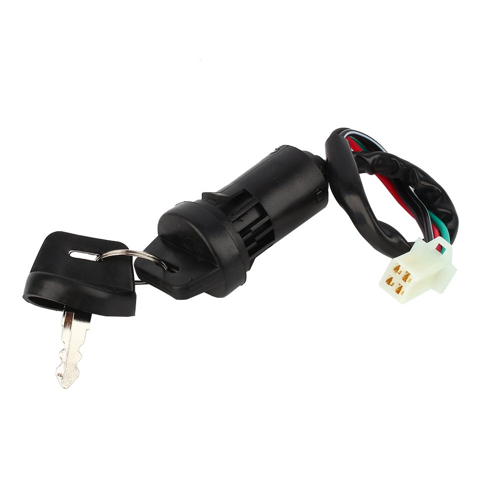 Elerose 4 Wire Male Plug Ignition Key Switch 50 90 110 ATV, Universal 4pin Start Ignition Switch, Waterproof Electric Door Lock Key Replacement for 50 90 110 Off-Road Motorcycle ATV