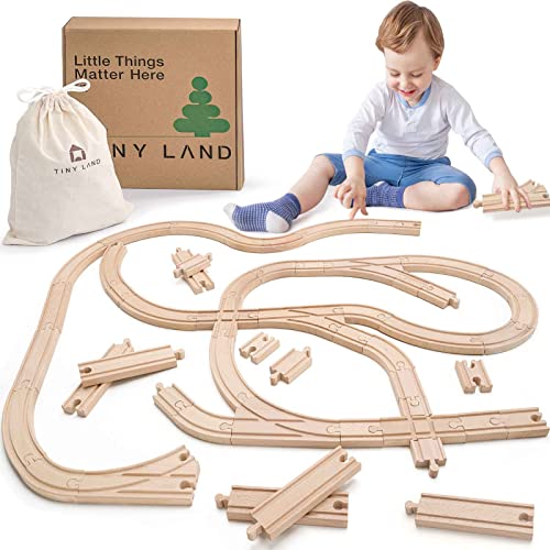 Tiny Land Wooden Train Tracks Set 52 Pcs Train Track Expansion