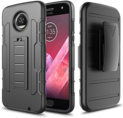 Motorola Moto Z2 Force Case, Moto Z2 Force Edition Case, Starshop [Armor Holster] Dual Layers Kickstand Case With [Premium Screen Protector Included] and Locking Belt Clip (Black)