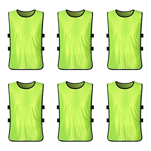 LEOSO Sports Training Pinnies Jerseys for Youth and Adults Team Practice Vests Perfect as Basketball Practice Jersey, Football Jersey or Pennies for Soccer (Green Pack 6, Youth(Age 6-14))