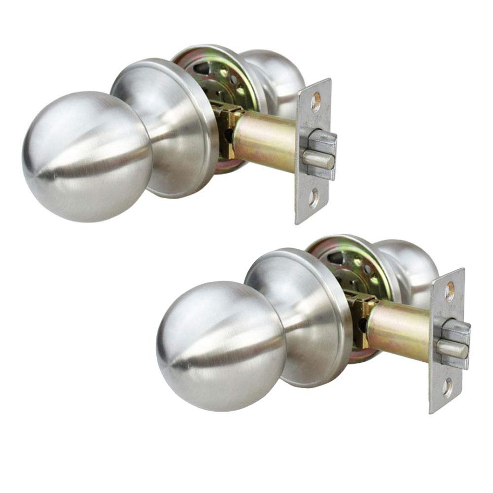 Set of 2 NUZAMAS Stainless Steel Passage Door Knobs, Brushed Finish, Keyless Interior Door Handles for Hallway, Closet, Laundry Room, and Kitchen Doors