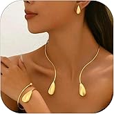 KummerSaprk Statement Earrings Statement Necklace Chunky Gold Necklaces Jewelry Sets for Women Water Drop Earrings Christmas Jewelry Gifts