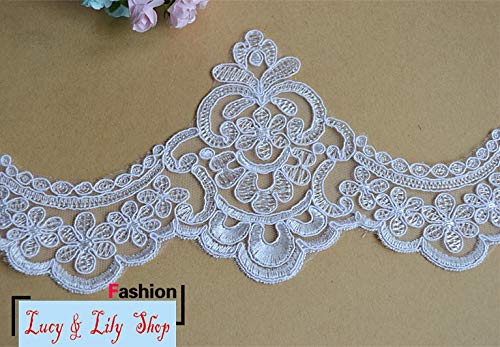 Lace - 12.5CM Off White Embroidered Wedding Dress lace Edge Crown Design Scalloped Tulle mesh lace Trim Trimming 15yards/lot Wholesale - (Color: Off White)