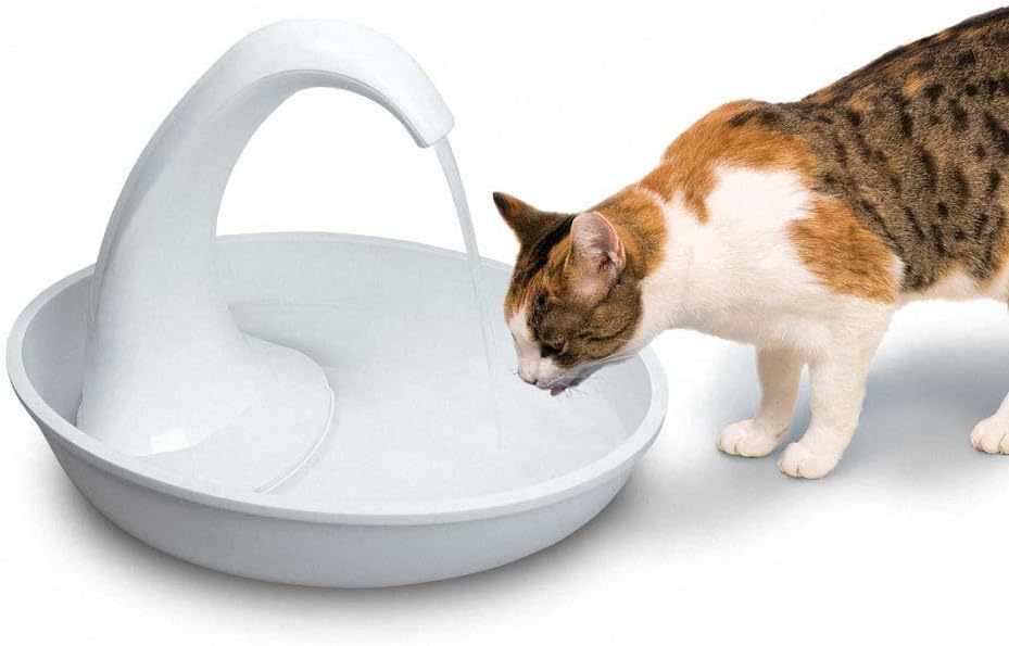 AUKBEC Pet Water Dispenser Cat Dog Drinking Fountain 2.34L Automatic Circulation Filters Swan Waterfall Electric Usb Low Power Animals Water Feeder White