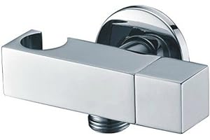 Weirun Modern Bathroom Brass Shower Wall Outlet Handheld Shower Spray Head Square Bracket Holder Supply Elbow Hose Connector with Water Shut Off Switch Flow Control Valve,Chrome