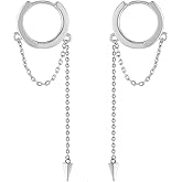 Dangling Spike Chain Hoop Earrings for Women Dainty Gold Silver Spike Dangle Earrings Drop Tassel Chain Small Huggie Hoops Trendy Gothic Punk Statement Jewelry Gift
