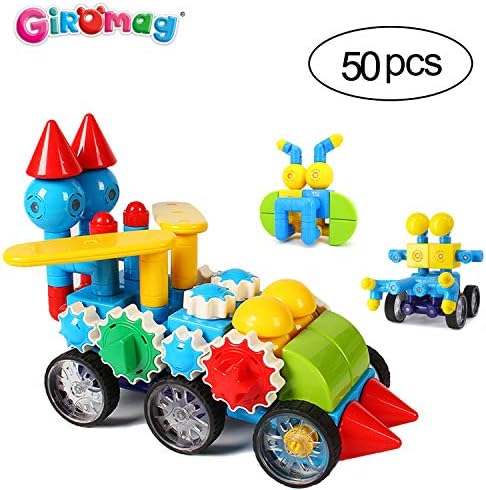 Giromag 50 Pcs Magnetic Toys Educational Engineering Construction STEM Learning Toy Building Play Set - Toy for Boys & Girls Age 3, Build Windmill, Airplane, Car, Crane & More