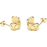 18K Gold Plated Crush Hoop Earrings, Gold Hoops, Women Jewelry, Minimalist Classy Quilted Vintage Huggie Hoops, Women Gift