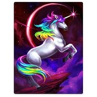 YISUMEI Warm Soft Cozy Plush Throw Fleece-Flannel Blanket 50"x60" Beautiful Unicorn Rainbow Nebula Moon