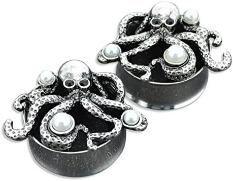 Octopus Stainless Steel Tunnels with Pearl and CZ Gem Accents Ear Gauges