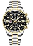 Jechin Casual Men's Specialty Chronograph Waterproof Quartz Wristwatch Black Dial Gold-Tone Stainless Steel Watches for Men