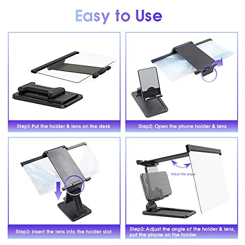 12’’ Screen Magnifier, 3D HD Mobile Phone Screen Amplifier for Movies, Videos, Reading, Gaming, with Foldable Phone Stand, Compatible with All Smartphones(Black)