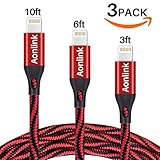 iPhone Charger,Aonlink 3Pack 3FT/6FT/10FT(1M/2M/3M) Nylon Braided Lightning Cables USB Charger Cord, Compatible with iPhone X/8/8 Plus/7/7 Plus and More(Black Red)