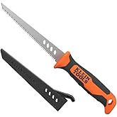 Klein Tools 31711 Fixed Blade Rasping Jab Saw, 6-Inch x 8 TPI Blade | Triple Ground Teeth Cuts Drywall, Plywood, Plastic and Wallboard, Hardened Steel Blade, Sheath Included