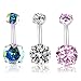 MO SI YI 14G Surgical Steel Belly Button Rings Round Cubic Zirconia Navel Barbell Stud Body Piercing for Women (3 Pcs Colorful+Clear+Pink)