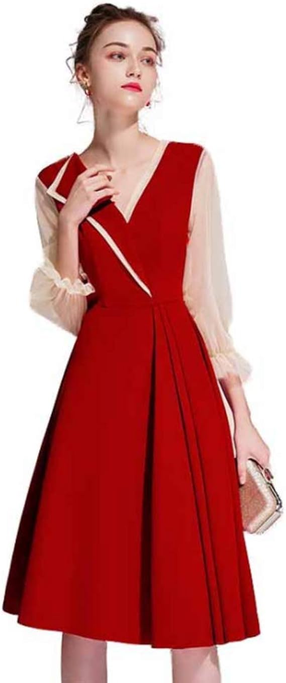 Amazon Hanamaya ミニドレス ワンピース 袖あり パーティードレス Vネック 膝丈 レディース 出勤 お呼ばれ カラードレス 結婚式 披露宴 発表会 二次会 舞台衣装 フォーマル カジュアル 演奏会 撮影用 パーティードレス 通販