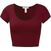 Women's Cotton Crop Tops Short Sleeve Scoop Neck Stretchy Casual Shirt