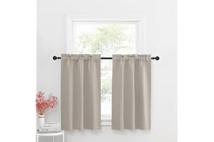 NICETOWN 36 Inch Length Curtains Blackout Window Curtains for Kitchen, Rod Pocket Room Darkening Thermal Insulated Sunlight Block Short Curtians for Living Room, W29 x L36, Natural, 2 Panels
