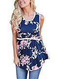 Sidefeel Women Floral Print Sleeveless Babydoll Tank Top With Lace Trim Medium Navy