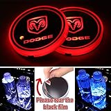 Heart Horse LED Cup Holder Lights, Car Logo Coaster with 7 Colors Changing USB Charging Mat, Luminescent Cup Pad Interior Atmosphere Lamp Decoration Light for Dodge Accessories (2 PCS， Waterproof)