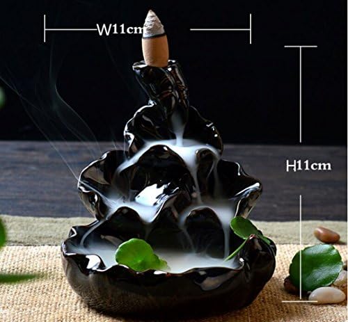 YZGS Porcelain Ceramic Glaze Smoke Cone Burner Backflow Incense Censer Tower Holder For Home Car Decor Buddhist Yoga Meditation QJYT