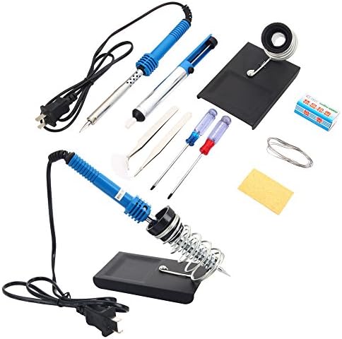 Soldering Iron Tips Electric Rework Soldering Iron Tools Kit with Stand Desoldering Pump Soldering Iron Tips 110V 40W Blue New