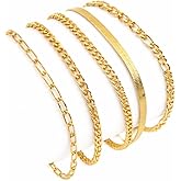 DEARMAY Gold Bracelets for Women Waterproof, 14K Gold Plated Jewelry Sets Trendy Thin Dainty Stackable Cuban Link Paperclip Chain Bracelet Pack Fashion Accessories Gifts for Womens