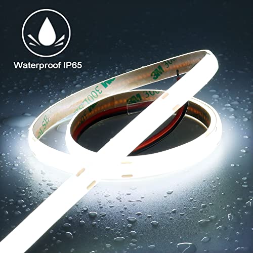 TOPAI COB LED Strip 12 V Cool White Outdoor Waterproof IP65, 5 m 6000 K LED Strip, Can Be Cutted, CRI>90, 480LEDs/M High Density, Width 8 mm for Kitchen, Cabinet, Home Decoration