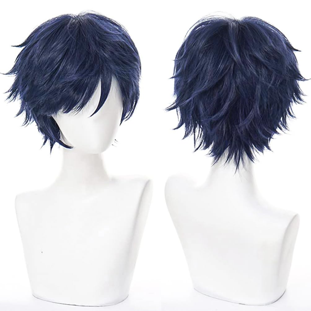 YEESHEDO Unisex Navy Blue Short Bob Anime Cosplay Wigs Full Natural Layer Straight Fluffy Hair Costume Party Fancy Dress Wig (Deep Blue) — image 1