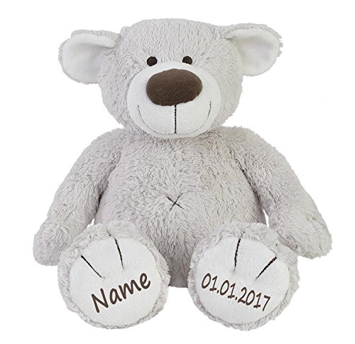 Elefantasie Stofftier Teddy Bär zartgrau Geschenk mit Namen und Geburtsdatum personalisiert 30cm