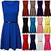 Fashion Wardrobe Womens Skater Dress Sleeve Less Tailored Short Party Belted