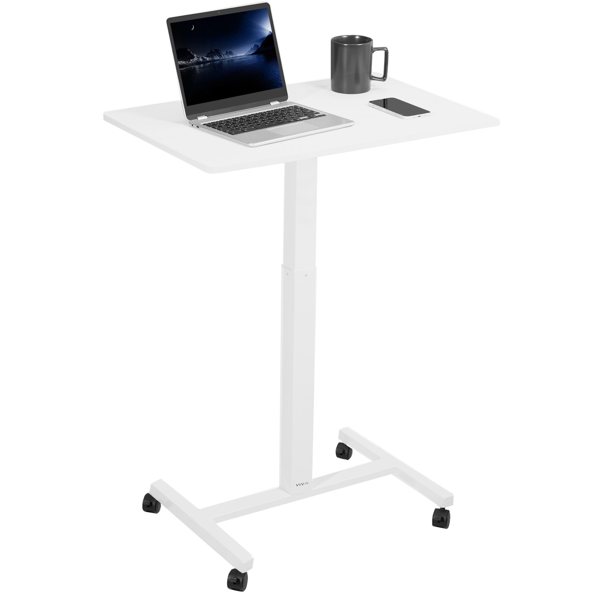 Photo 1 of (NO BOX OR BAG) VIVO Mobile 28 inch Standing Laptop Cart, Height Adjustable Small Rolling Desk Workstation, Locking Wheels, White, CART-V00LW
