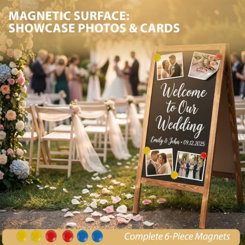 Double-Sided A-Frame Chalkboard Sign 40x20, Magnetic Sidewalk Sign with Solid Pine Wood Frame, Large Chalkboard Easel Menu Board for Restaurants, Cafes, Weddings & Outdoor Display with Accessories