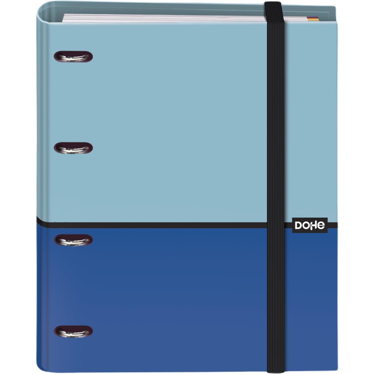 Dohe - Binder with Refill - 4-Ring Folder, A4 (28x32 cm), 100 Sheets 5x5 mm Grid Paper, 4 Colour Dividers, Extra Storage Pocket and Elastic Closure - DUO Blue