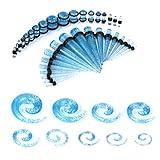 BodyJ4You Gauges Kit Glitter Spiral Tapers and Plugs 14G-00G Stretching Kit - 54 Pieces