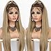 K'ryssma Long Blonde Wig Ombre with Brown Roots Middle Parting Synthetic Wig with Natural Hairline Silk Straight Blond Wig for Women