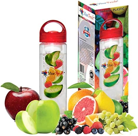 Infusion Water Bottle - by Viva Fresh, Premium 24oz, BPA Free, Colored Fruit Infuser Water Bottles. Create Your Own Naturally Flavored Fruit Infused Water, Juice, Iced Tea, Lemonade & Sparkling Beverages. Designed for Active Sports Men and Women for Workouts, Dieting, Weight loss, Detox, Hiking, Camping, Dinning, Exercise and Fitness. Get a Free Bonus Recipe eBOOK on Every Order.