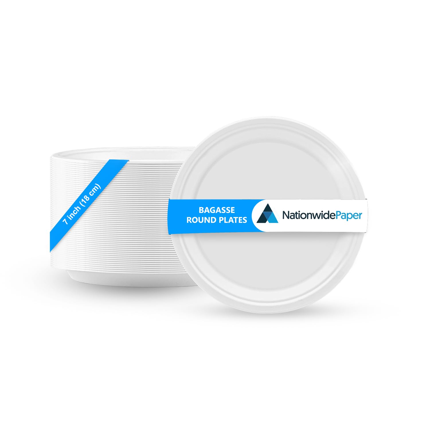 Nationwide Paper 7 Inch Biodegradable Bagasse Round Paper Plates, Strong White Party Plates, 100% Biodegradable Disposable Plates (50 Pcs)
