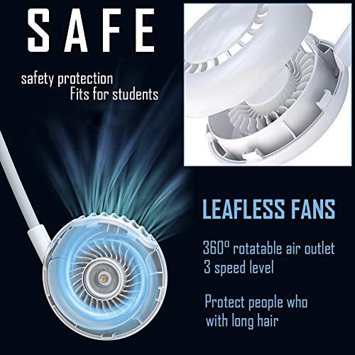 Portable Hands Free Neckband Fan, Cooling Folding Fan USB Rechargeable