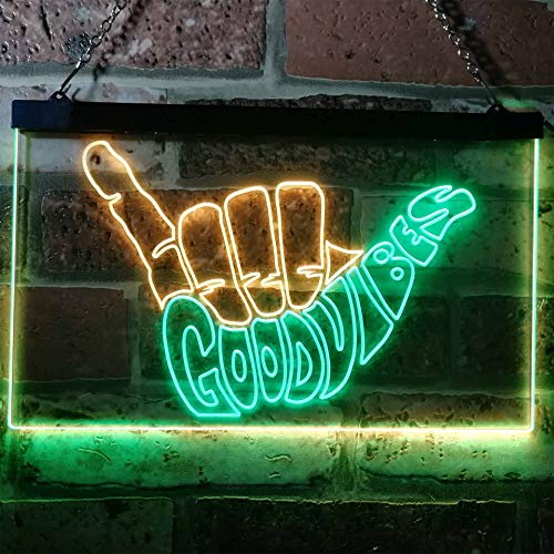 ADVPRO Good Vibes Only Hand Party Decoration Dual Color LED Neon Sign Green & Yellow 16" x 12" st6s43-i1076-gy