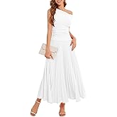 Bbonlinedress White Wedding Maxi Prom Cocktail One Shoulder Pleated Dress Women Wedding Guest Bridal Shower Homecoming Dresses White M